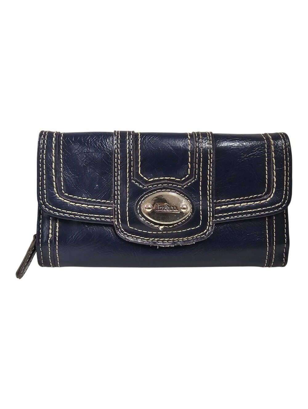 liz & co. navy blue faux leather long wallet